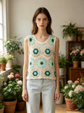 MSCFTMG Floral Crochet Cotton Tank Top Mint Green