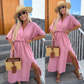 SW262 Pink Italian Wrap Maxi Summer Dress LOOWIE
