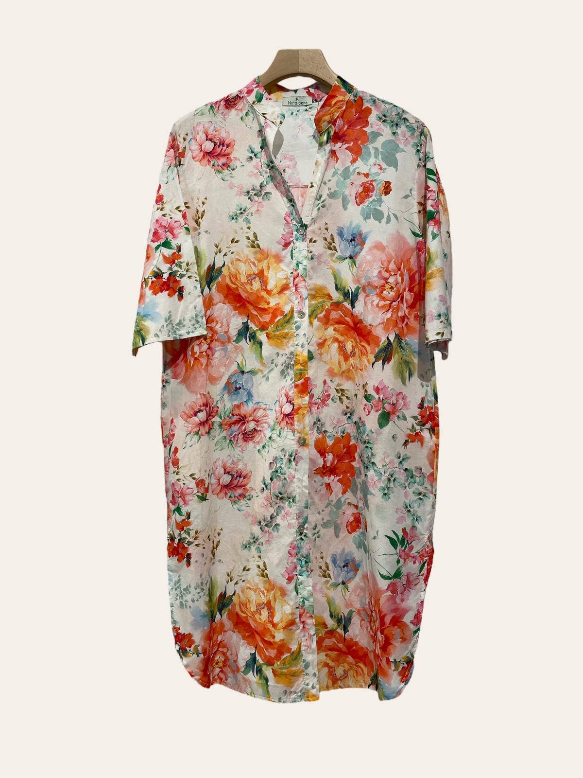 NR26 WHITE  Italian Cotton Floral Shirt Dress LOOWIE
