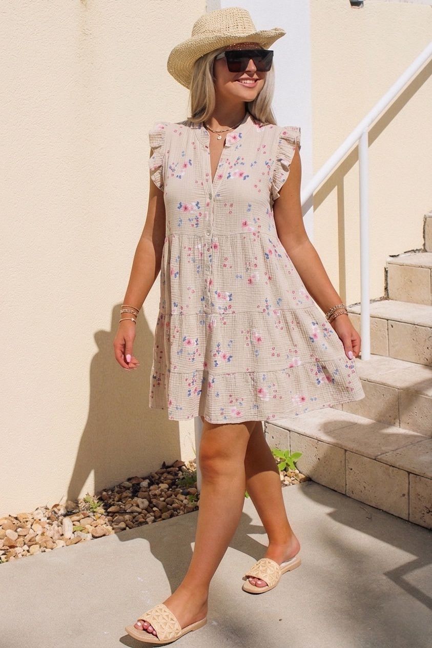 SWFTMTP Floral Tiered Mini Dress Taupe