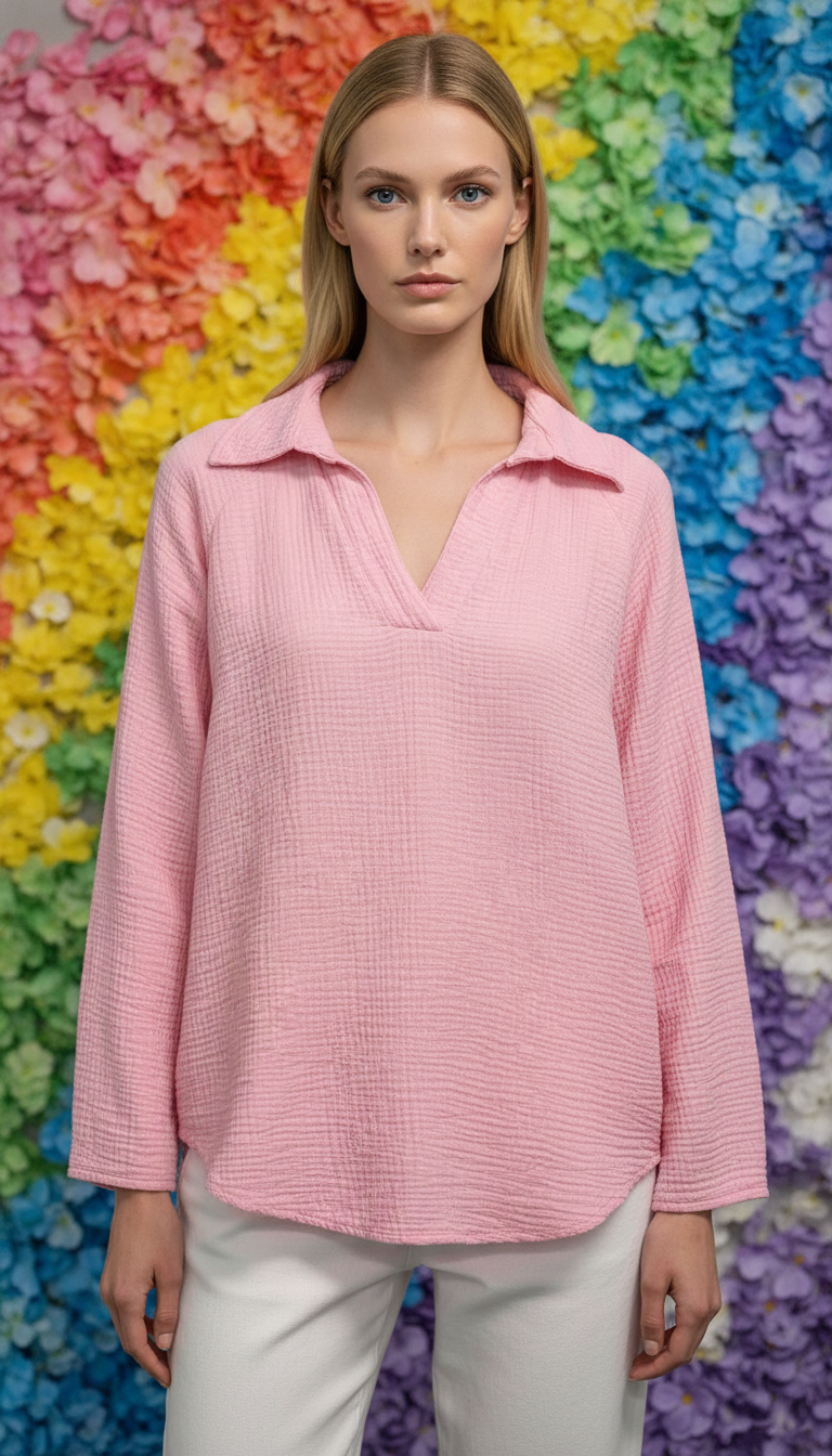 SWGCSP Italian OS Soft Pink Gauze Cotton Blouse