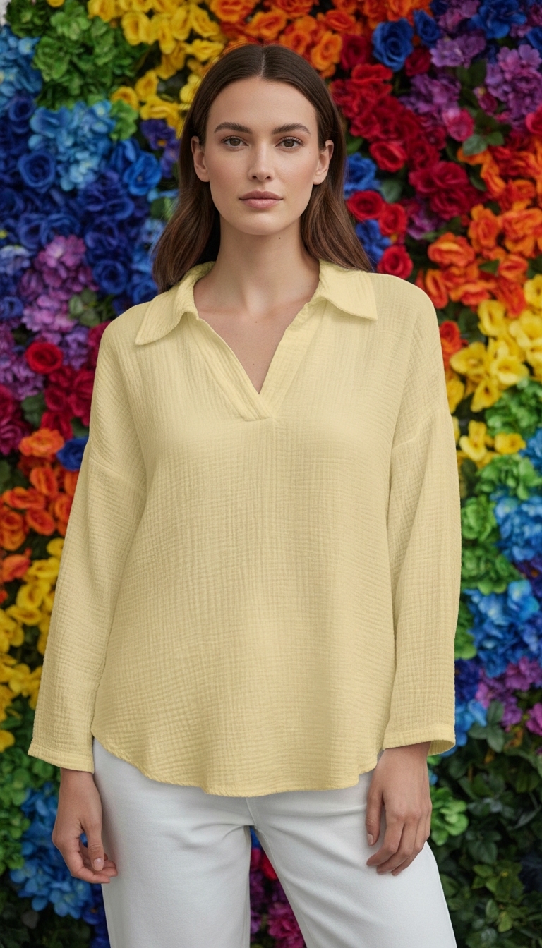 SWGCBY Italian OS Yellow Gauze Cotton Blouse