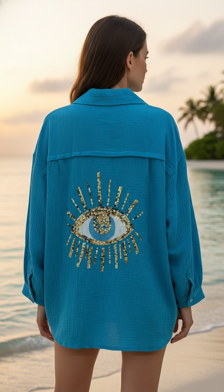 VIEYECT Italian OS Turquoise Gauze Cotton Cover Up