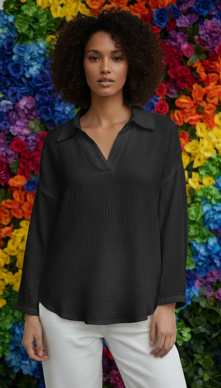 SWGCBB Italian OS Black Gauze Cotton Blouse