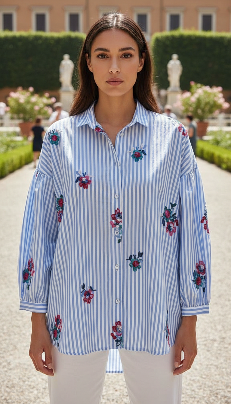 SWCRLB Italian OS Light Blue Striped Cotton Shirt