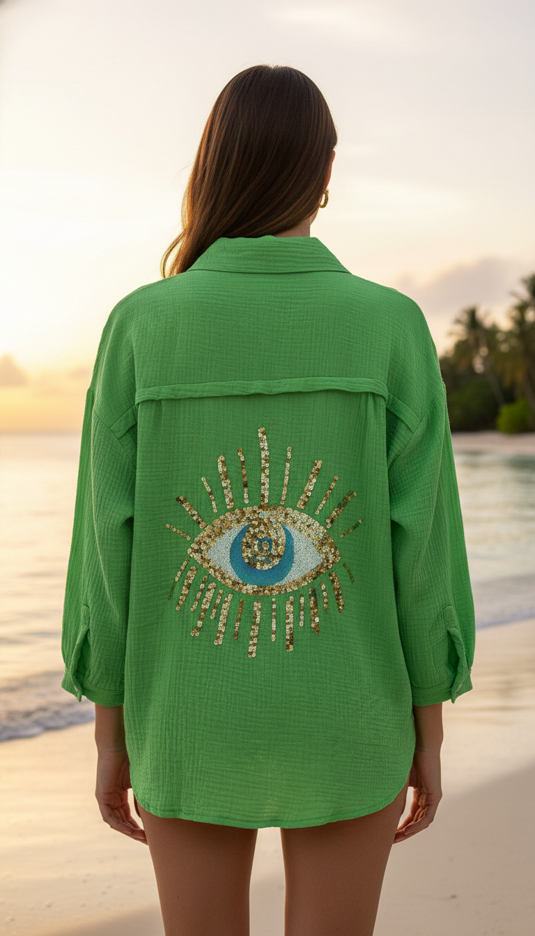 VIEYEAG Italian OS Apple Green Gauze Cotton Cover Up