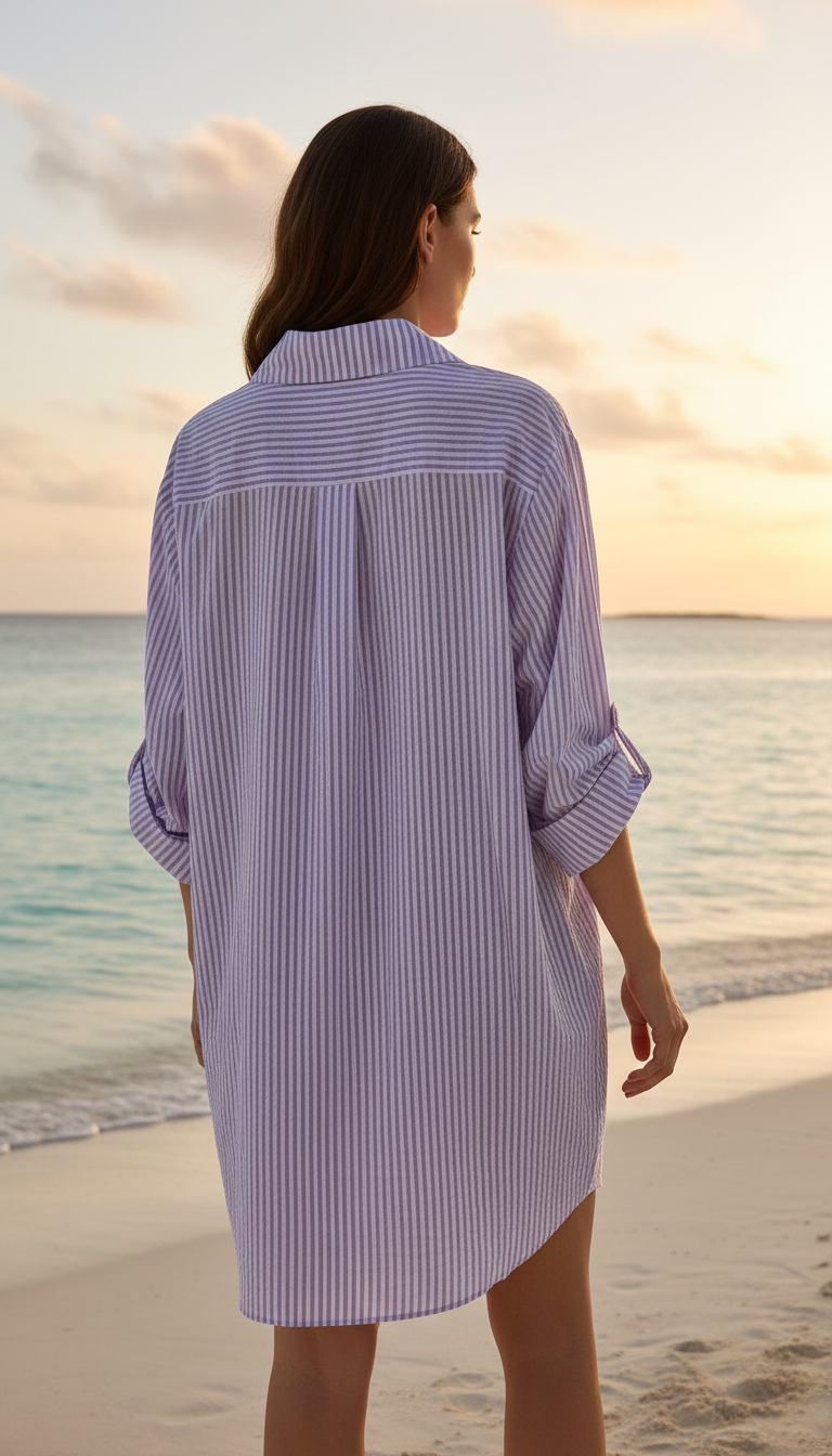 CACCUPL Italian Purple Striped Cotton Shirt Dress