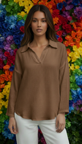 SWGCBWN Italian OS Brown Gauze Cotton Blouse