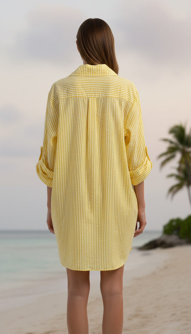 CACCUY Italian Yellow Striped Cotton Shirt Dress