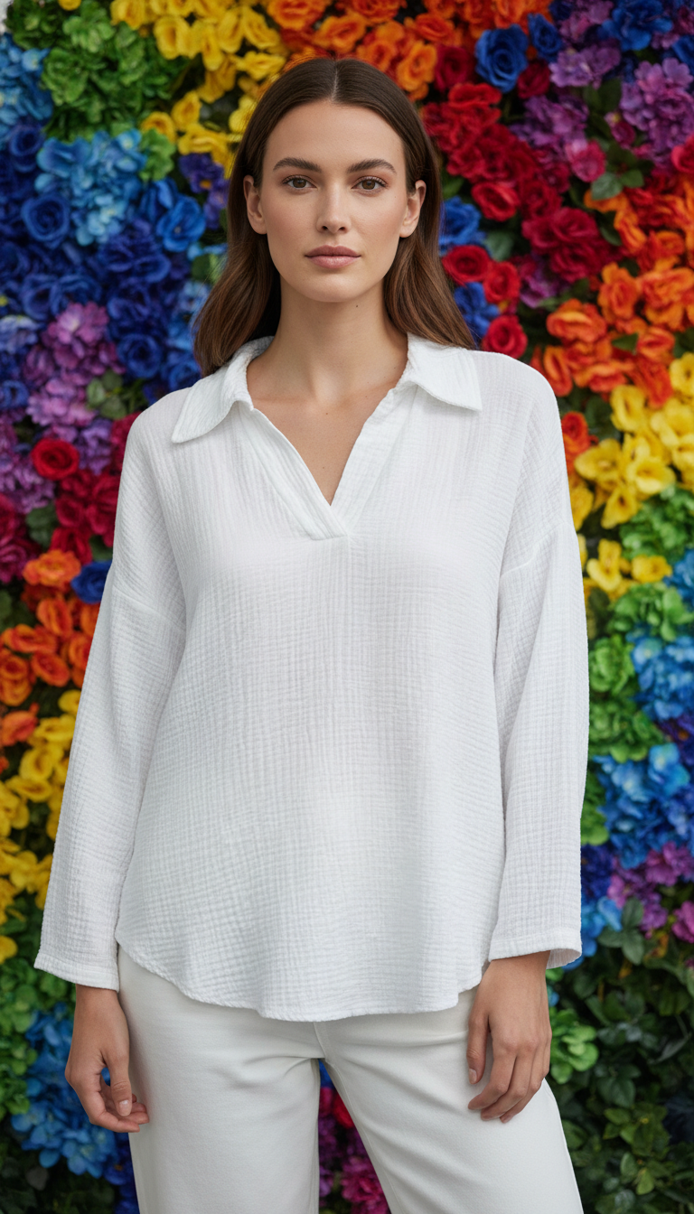 SWGCBW Italian OS White Gauze Cotton Blouse