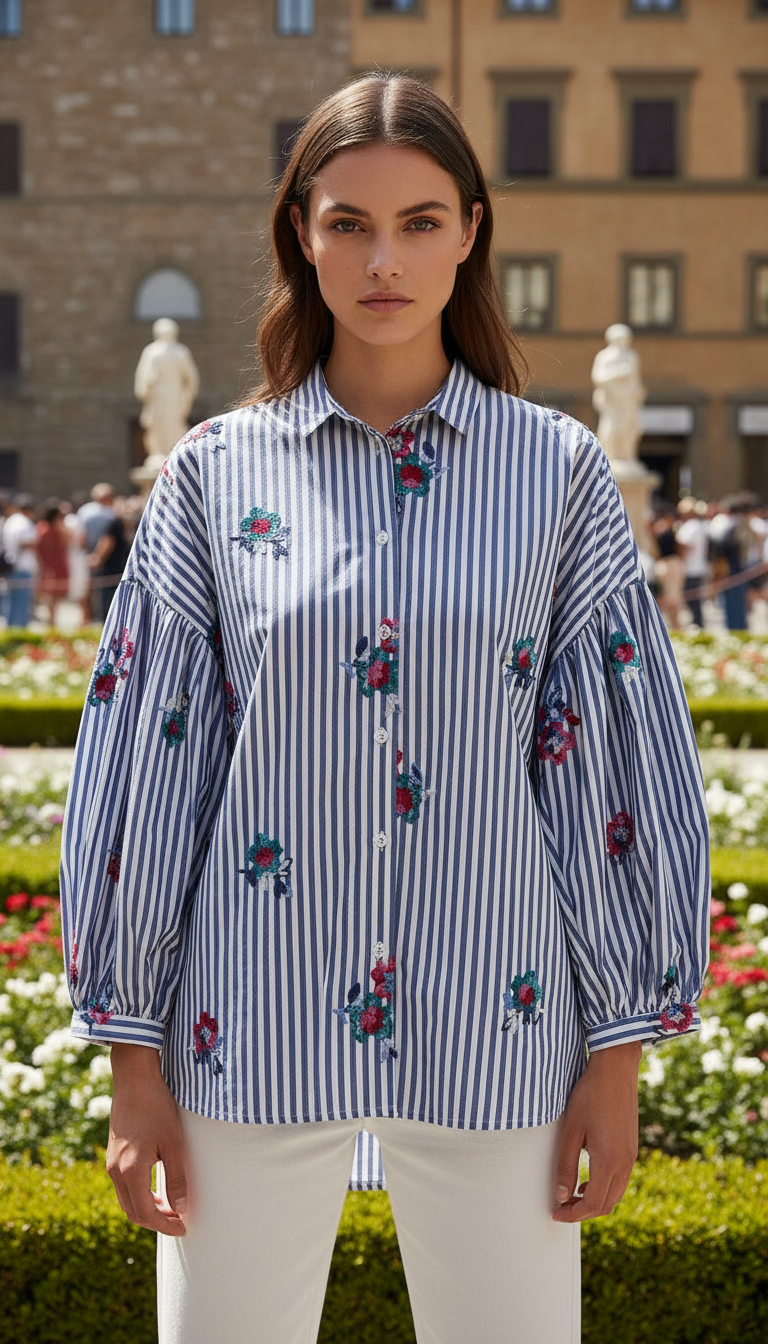 SWCRBL Italian OS Blue Striped Cotton Shirt