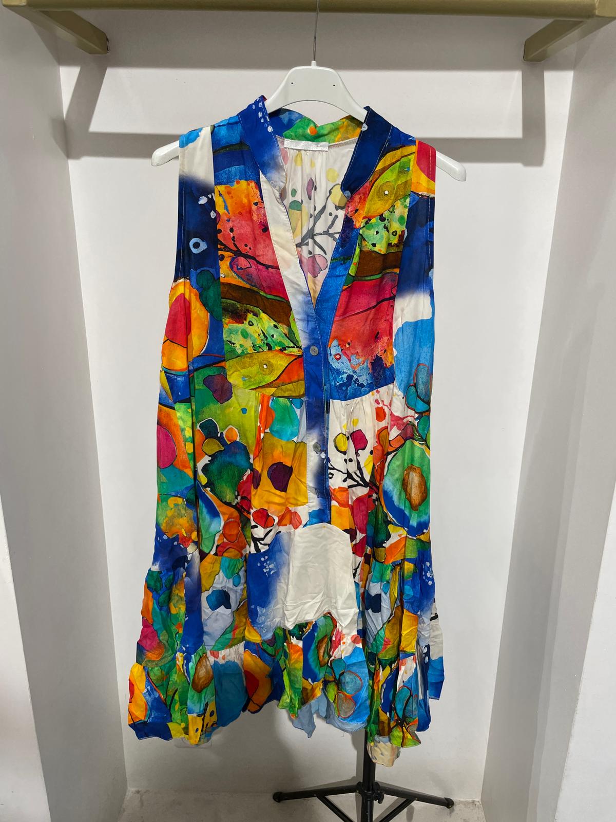 NBWDBL Watercolor Floral Sleeveless Dress Blue