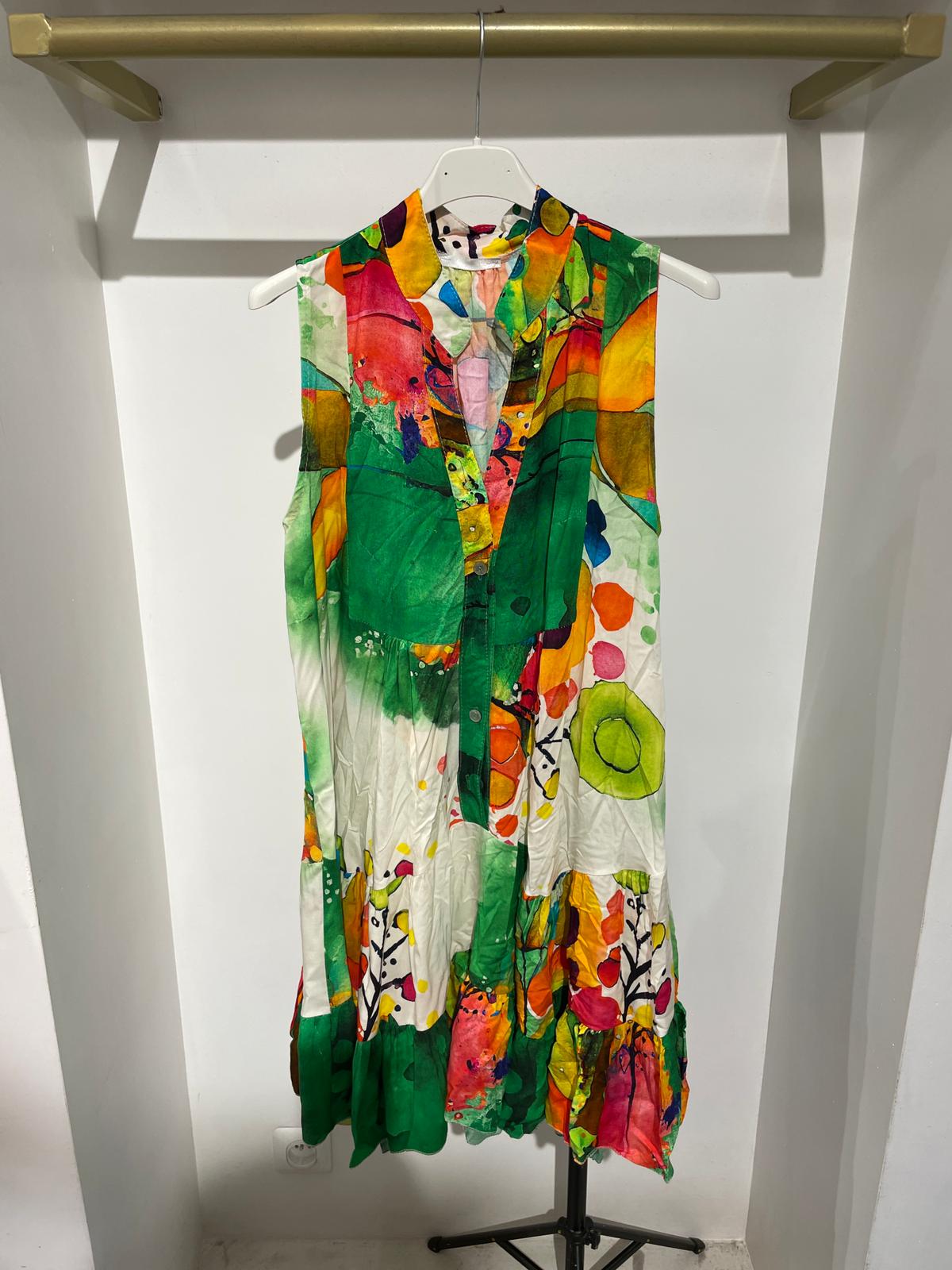 NBWDGR Watercolor Floral Sleeveless Dress Green
