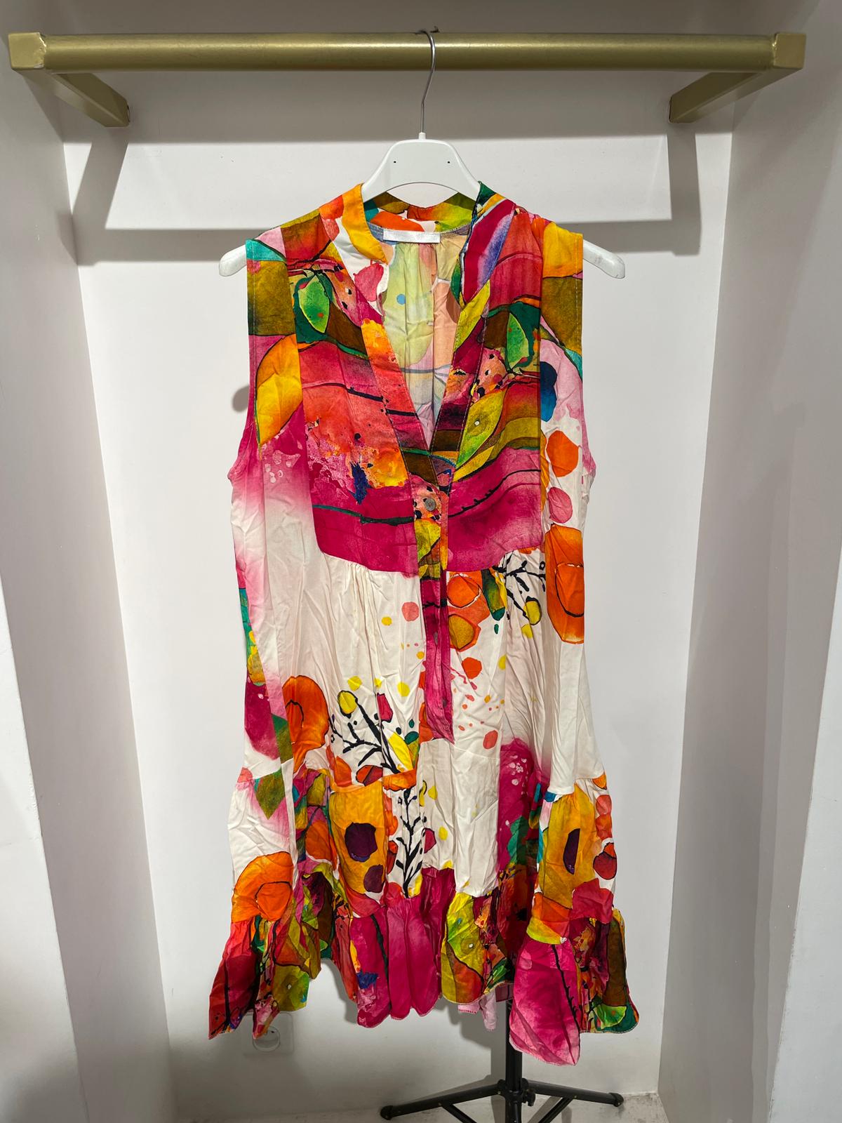 NBWDFU Watercolor Floral Sleeveless Dress Fuchsia
