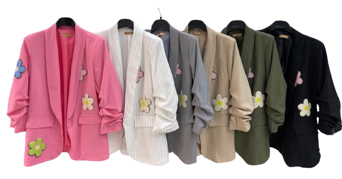 356FL One Size Italian Striped 3D Floral Daisy Blazer LOOWIE