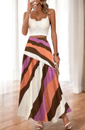ESSSBR One Size Dark Brown Retro Wave Colorblock Maxi Skirt