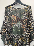 VICHO Olive Leopard Bow Round Knit Printed Sweater