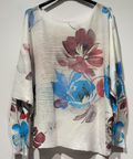 POFLBL White Blue Floral Round Knit Printed Sweater LOOWIE