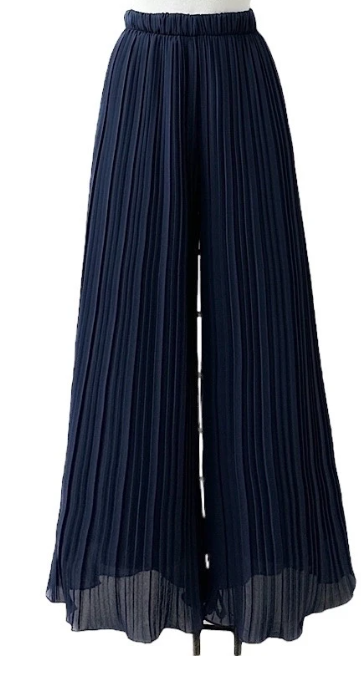 ELPLNA Italian Navy Pleated Wide Legs Pants LOOWIE