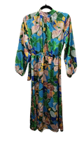 UN7 Tropical Floral Dress with Gathered Waist Vibrant Colors