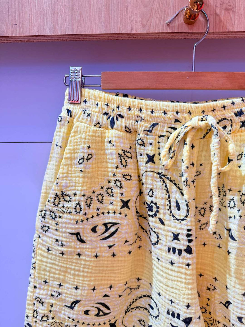 IV25262125YL Gauze Cotton Bandana Shorts Plus Size Yellow
