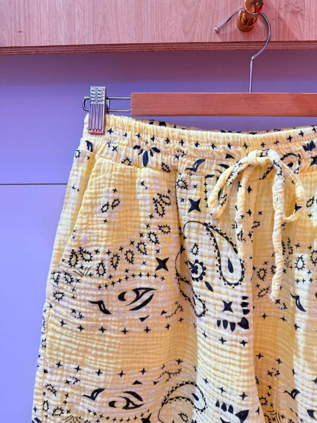 IV25262125YL Gauze Cotton Bandana Shorts Plus Size Yellow