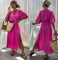 SW255 Fuchsia Pink Italian Wrap Maxi Summer Dress LOOWIE