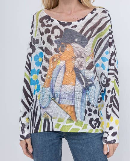 C0517 Black Leopard Women Knit Printed Sweater LOOWIE
