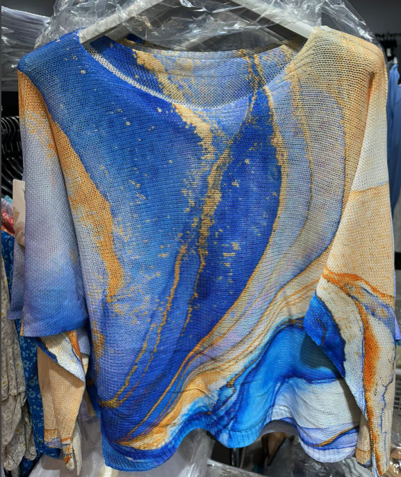 C1010 Tie-dye Royal Blue  Round Knit Long Sleeves Sweater