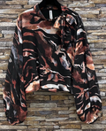 E839 Italian Geometric Brown Print Bow-Tie Blouse LOOWIE