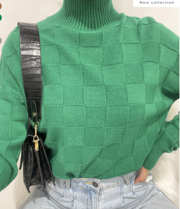369 Green Knitted Checks Sweater Sweater One Size LOOWIE