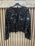 VISEQBS Italian One Size Starlit Sequin Bow Cardigan Black