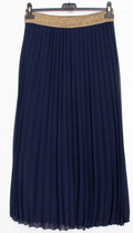 LUINA Navy One Size Pleated Skirt w/Gold Elastic LOOWIE
