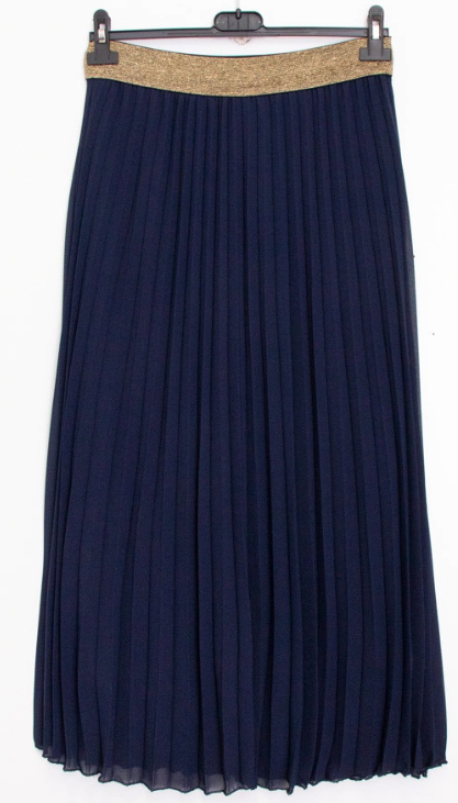 LUINA Navy One Size Pleated Skirt w/Gold Elastic LOOWIE