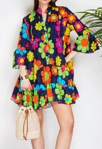 99EMBN Navy Cotton Navy Floral Eyelet Dress Cover Up