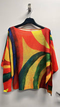 VIWAO Orange Wavy Round Neck Knit Printed Sweater