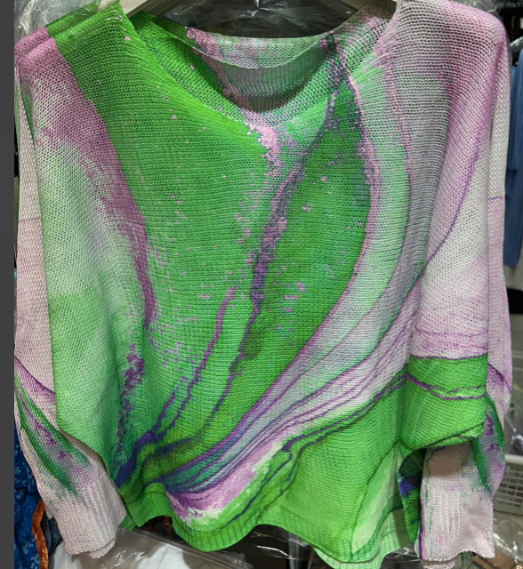 C1008 Tie-dye Green Round Knit Long Sleeves Sweater