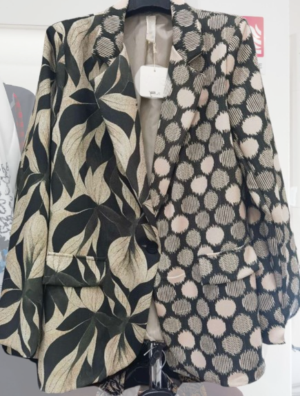 LBL301 One Size Italian Olive Dual-Patterned Abstract Blazer