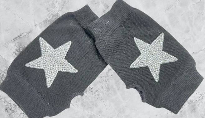 EUST Black Fun Fingerless Gloves w/ Stars LOOWIE