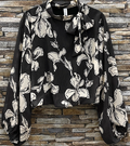 ELLY Italian One Size Black Floral S/M Printed Blouse
