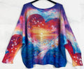 Sea Heart V-Neck Knit Printed Long Sleeves Sweater LOOWIE