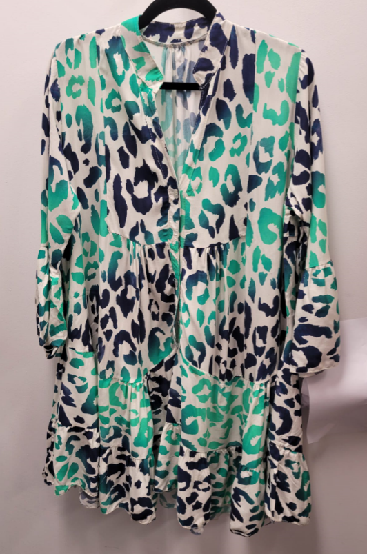 980216 Green One Size Italian Leopard Short Printed Dress