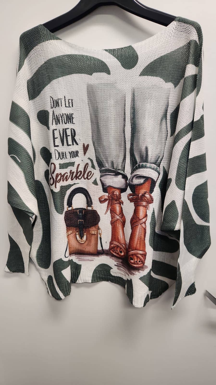 VIFWO White Olive Fashion Knit Printed Sweater LOOWIE