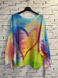 301 Heart Multicolor Round Knit Printed Sweater LOOWIE