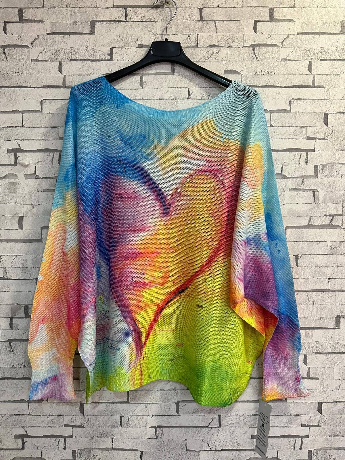 301 Heart Multicolor Round Knit Printed Sweater LOOWIE