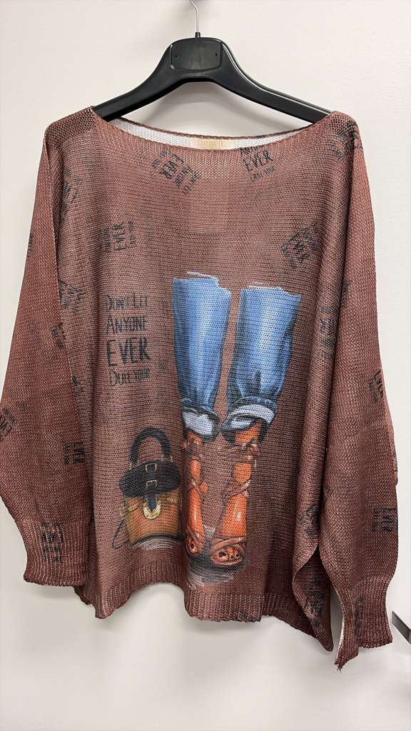 VILGC Choco Fashion Round Neck Knit Printed Sweater LOOWIE