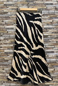 ESSZ Black & Beige Zebra Satin Midi Skirt with Lace Trim