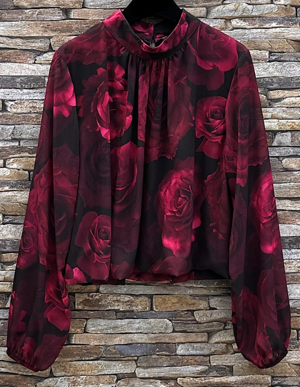 ELRO Italian One Size Pink Roses Printed Blouse LOOWIE