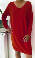 Z1014 Italian One Size Cozy Red Sweater Dress LOOWIE