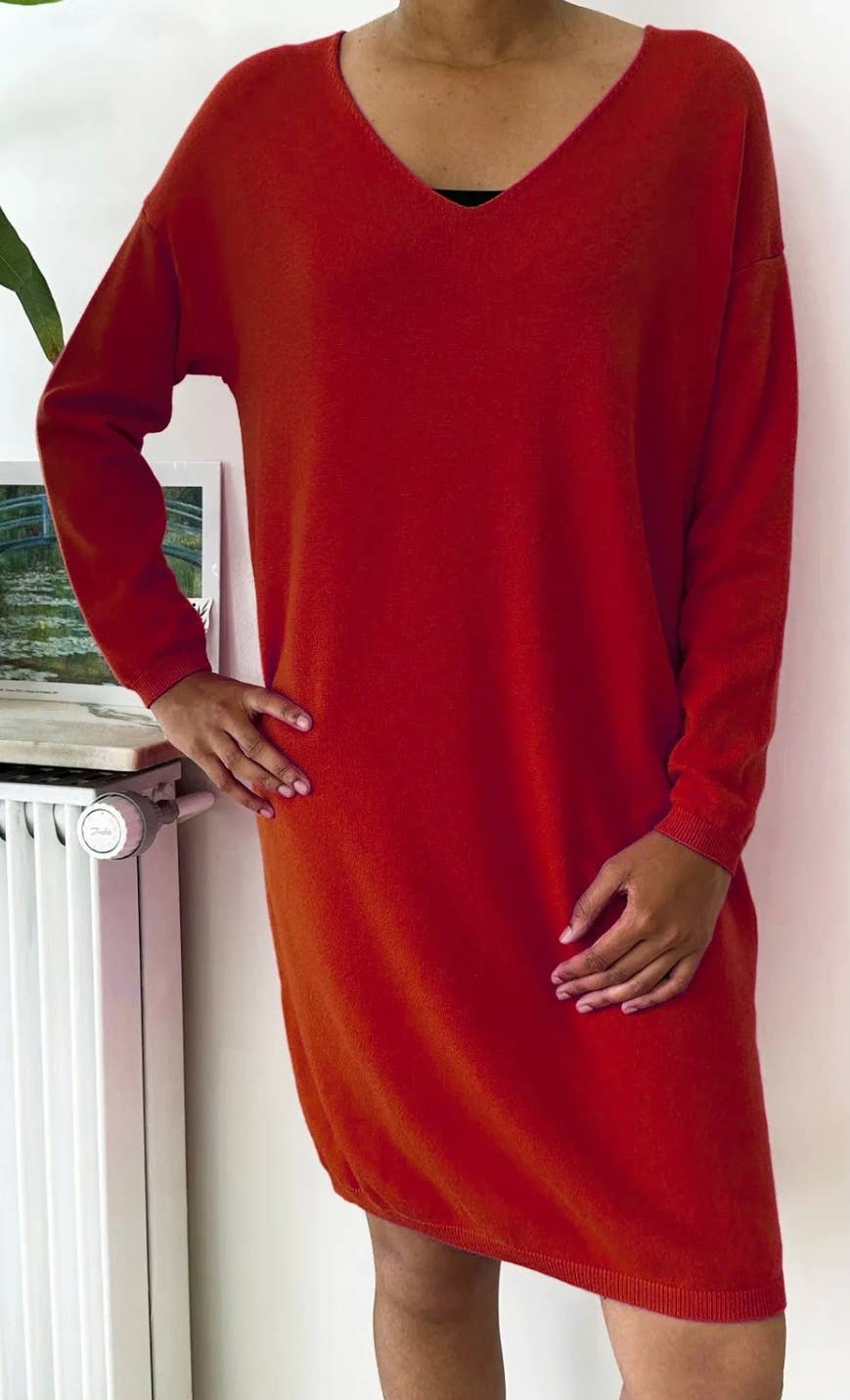 Z1014 Italian One Size Cozy Red Sweater Dress LOOWIE